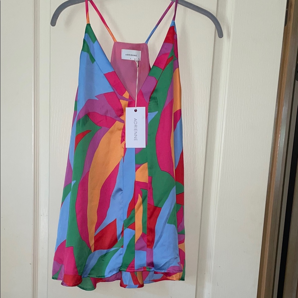 Adrienne Bright Abstract summer top in Pink, Blue, Green & Orange NWT
